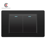 Tempered Glass Mechanical Button Electrical Wall Switch 2 Gang 2 Way 118mmx72mm Black Panel Light Sw