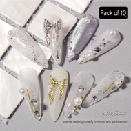 (JJ) 10 pcs nail charm ribbon gold silver alloy material