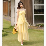 YELLOW BUTTER DRESS LONG YELLOW MAXI DRESS FLOWERWanita MX383