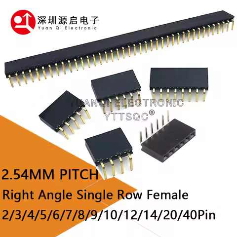 10PCS 1X/2/3/4/5/6/8/10/40 PIN Single Row Right Angle FEMALE PIN HEADER 2.54MM PITCH Strip Connector