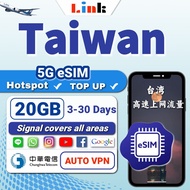 eSIM Taiwan 3~30days 20GB High Speed Data Unlimited Taiwan Chunghwa Travel Sim Card 台湾上网卡【Total Data