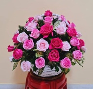 Forest Roses Basket Flower - Pink Series (around 50+ premium roses)