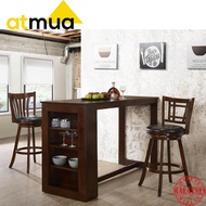 Atmua Furniture Atlas Bar Set Table + 2 Camry Bar Chair Swivel Bar Chair [Full Rubber Wood] Meja Bar