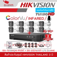 HIKVISION ชุดกล้องวงจรปิด HD 2 MP 8CH : iDS-7208HQHI-M1/XT + DS-2CE16D0T-LFS (2.8 / 3.6 mm) x 8 + อุ