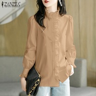 Fancystyle ZANZEA เสื้อผ้าจับจีบใช้ตกแต่งแฟชั่นแนวสตรีทสไตล์เกาหลีของผู้หญิงสำหรับสาวออฟฟิศล้อเลียนคอเสื้อบน #10