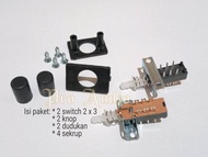 Switch DPDT 2 x 3 + Dudukan DPDT + Knop DPDT - Saklar Power on off