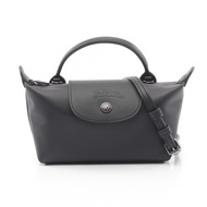 [二手] Longchamp Le Pliage Xtra XS 手提包，黑色皮革，手拿包，34205987001，女士。
