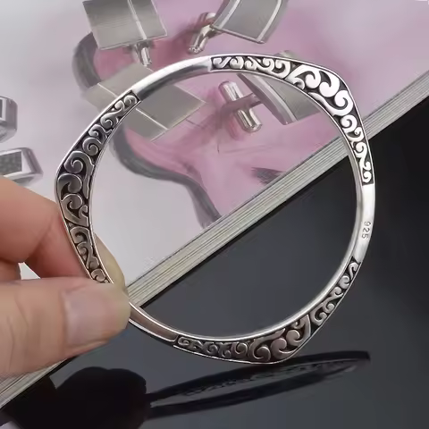 New Arrival 925 Tibetan Sterling Silver Bracelets Women Cuff Bracelet Bangle Hot Sale Luxury with St