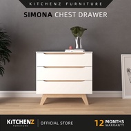 KitchenZ Simona Chest Drawer Storage Cabinet 3 Tier Particle Board - Natural Oak (3ft) 7780