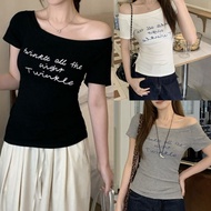 2026 Summer American Style Hot Letter Print Shoulder Short Sleeve Women YK2 Slim Fit Hundred T-Shirt