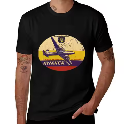Avianca Airlines Columbia Sticker T-Shirt Work Daily Short Sleeve Top