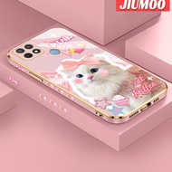 JIUMOO เคสสำหรับ OPPO A15 A15s A35 4G เคสลายการ์ตูนแมวลูกแมวน่ารักขอบสี่เหลี่ยมเปลือกชุบหรูหราป้องกั