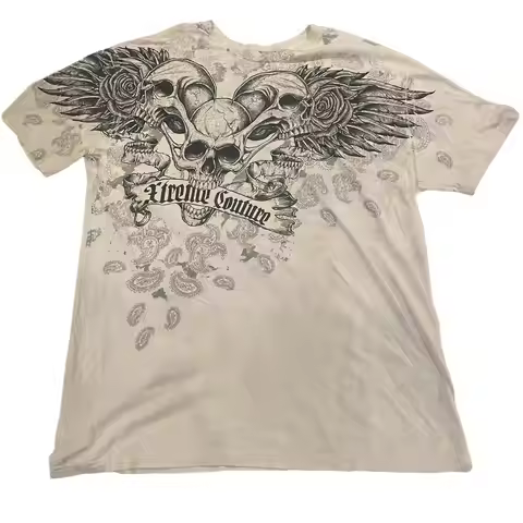 2000S Street fashion Xtreme Couture Graphic T-Shirt Mens Large Skull wings New Fashion Style Couple 