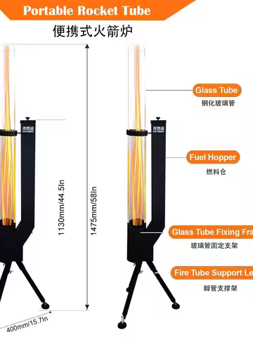 Vertical Wood-Burning Rocket Stove Rocket Barrel Patio Heater Outdoor Camping Winter Pellet Stove Wo