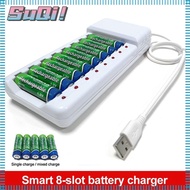 SUQI USB Battery Charger Portable Short Circuit Protection Rechargeable Fast Charging Dock for AA/AAA/Ni-MH Rechargeable Batteries