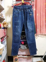 女 denim 顯瘦 高質感高品質 內搭褲內搭牛仔褲長褲子男友褲直筒褲 貓鬚刷破褲口袋 OL學生 寶藍色深藍色 ➯ ML