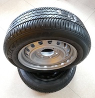 ยางหลังพร้อมกระทะ ขอบ15 (6รู) กระทะอย่างดีไม่ตัดต่อ คู่ละ ล้อสำหรับรถเทรลเลอร์สาลี่ ยางเปอร์เซ็นคละไ