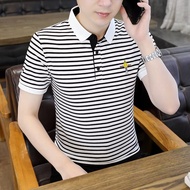 TEESHARKBUY Slim Fit Stripe Embroidered Polo Shirt Men Short Sleeved Top Large Size M-5XL