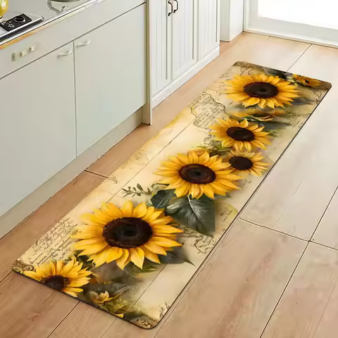 Vintage Sunflower Kitchen Rug Non-Slip Washable Diatom Mud Floor Mat for Kitchen Hallway Bathroom La
