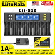 LiitoKala Lii-S12 9V Battery Charger LCD Display 12 Charging Slot 1.2V 3.8V 3.2V 3.7V NiMH/Cd 18650 