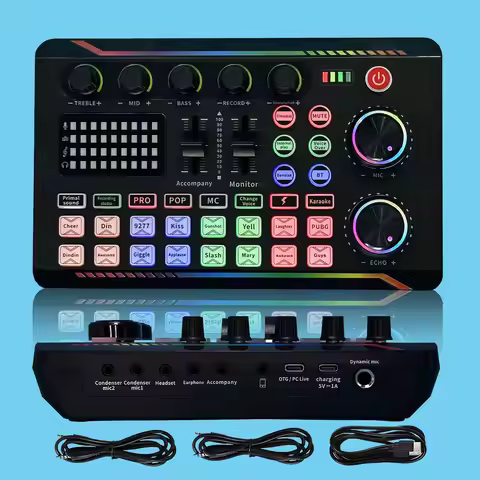Best-F998MAX Gaming Audio Mixer Streaming Mixer With Audio Interface BT Sound Board Voice Changer So
