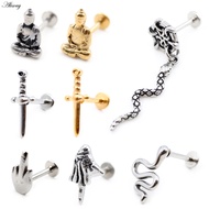 Alisouy 1 Piece Stainless Steel Snake Cross Sword Buddha Finger Piercing Tragus Helix Bar Labret Lip