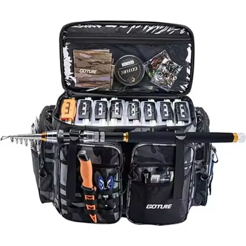 Goture Pro Angler Tackle Bag Holds 8x3700+4x3600 Trays Water Resistant Saltwater Fishing Gear Organi