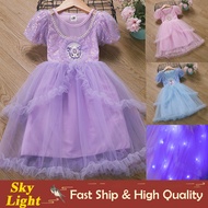 3Colors Elsa Frozen My Melody Kuromi Short Sleeve Dress For Kids Girl Pink Blue Purple Baby Gown Halloween Christmas Outfits