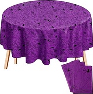 Oudain 3 Pcs Round Halloween Tablecloth 84 Inch Plastic Spider Web Tablecloth Disposable Cobweb Hall
