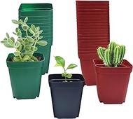 RooTrimmer 120-Pack 2.7"x2.7" Square Plastic Nursery Pot 3" Deep Succulent Pots Small Flower Planter Seeds Starter Pots with Drainage (Green,Black,Red 40pcs Each)