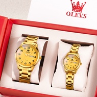 OLEVS Jam Tangan Couple Watch Original Waterproof Stainless Steel Casual Silver Gold Women Men Watch