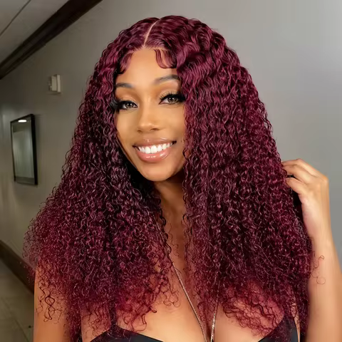 250% Density Bob 100% Human Hair Wigs 99j Burgundy Deep Wave 13x4 Lace Frontal Wigs Red Color 99j Bu