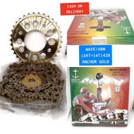 WAVE/XRM (34T+14T)428 GOLD CHAIN SET