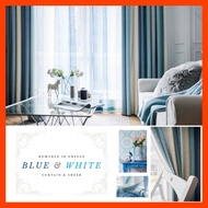 Langsir Warna Dua Tone-Blue Ocean Pink Romance Colourful Cotton Curtain Extra Thickness - Blue Pink /Sliding Door Window