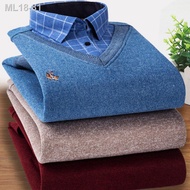 ♦☬✎Sweater dua helai Paul palsu musim sejuk lelaki ditambah baldu baju hangat tebal kolar sulaman le