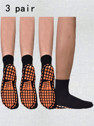 男士黏貼雙防滑襪3對,適用於瓷磚、木地板、運動、瑜伽、普拉提、醫院,防滑拖鞋襪