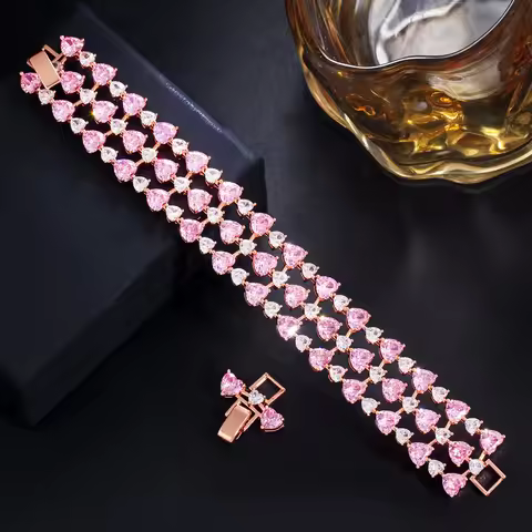 ThreeGraces High Quality Pink Cubic Zirconia Rose Gold Color Love Heart CZ Bridal Wedding Bracelet f