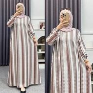 Dress Anita Gamis Rayon Motif Salur Etnik LD 115 Jumbo Resleting Depan