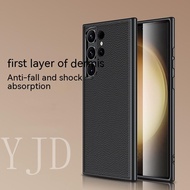 YJD Case For Samsung S22 Ultra S22+ Leather Metal Lens Frame Durable Shockproof Phone Case
