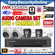 HIK HIKVISION 5.0MP Smart Hybrid Light 4CH PACKAGE SET DVR + 4 CAMERA 5MP CCTV Audio Record Mic Nigh
