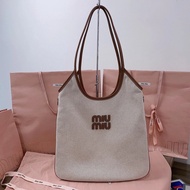 MIUMIU/Mumu Underarm Bag tote Shopping Bag Vegetable Basket Distressed tote Bag Shoulder Portable Mo