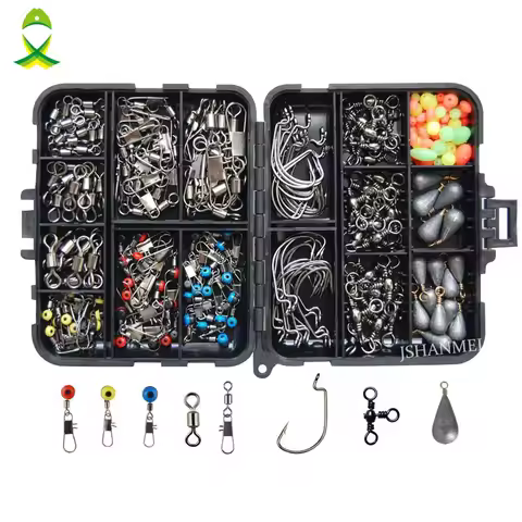 JSM 160pcs/box Fishing Accessories Kit Including Jig Hooks fishing Sinker weights fishing Swivels Sn