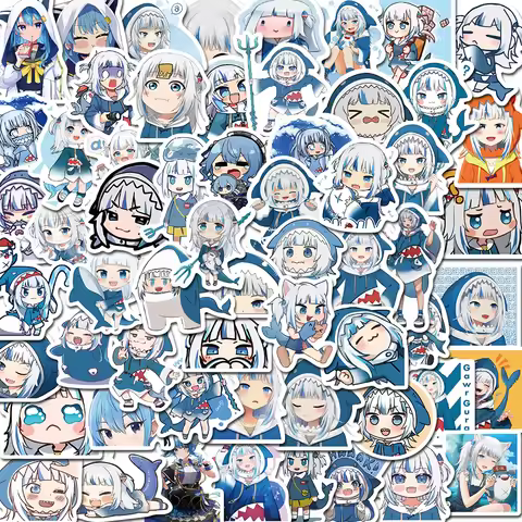 10/60pcs Kawaii Anime Girl Gawr Gura Stickers Cartoon Cute Shark Waterproof Decals Skateboard Sticke