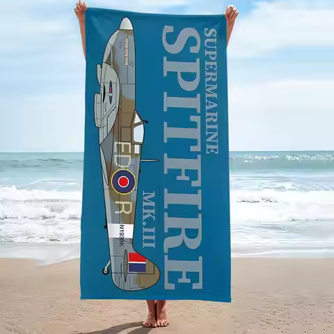 Vintage RAF Fighter Beach Towel – Classic WWII Aircraft Emblem Soft Absorbent Towel for Surfing Divi
