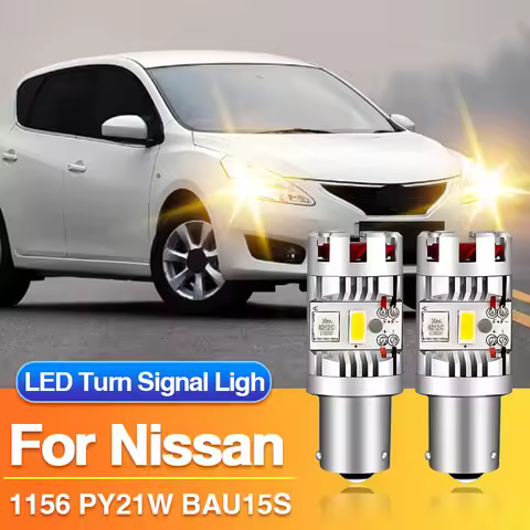 2PCS 1156 PY21W LED Turn Signal Light BAU15S Yellow Blub Canbus for Nissan Terrano D10/Cube Z12/Nava