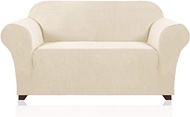 PrinceDeco Stretch Loveseat Couch Cover for 2 Cushion Sofa 1-Piece Sofa Cover for Dogs Pet Protector Furniture Covers Sofa Covers Slipcovers with Non Slip Bottom(Loveseat, Biscotti Beige)