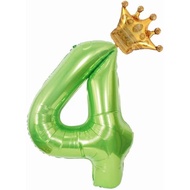 40 inch Green Crown Number 4 Balloon,Giant Large Foil Number 4 Balloon, Jungle Birthday Decoration B