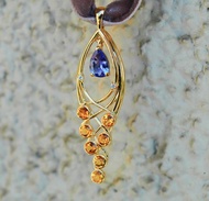 天然坦桑石、藍寶石和鑽石吊墜