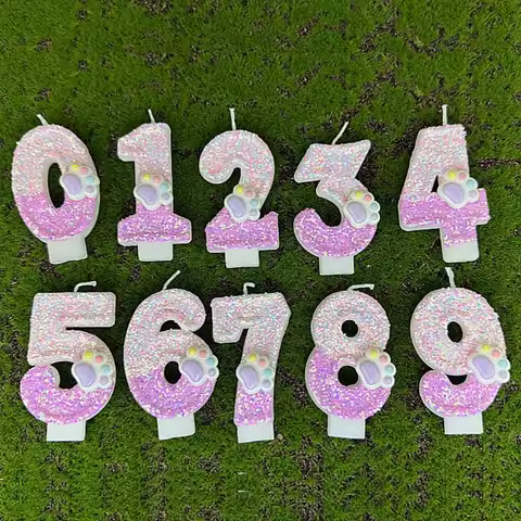 0-9 Happy Birthday Candles Cat Paw Cake Candles for Kitty Themed Happy Birthday Bougie Cake Decorati