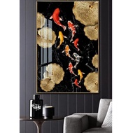 Lukisan ikan koi 9 ekor hiasan dinding ruang tamu - Future Art Painting